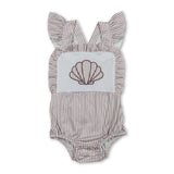 Stripe flutter sleeves shell baby girls romper