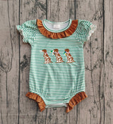 Green stripe short sleeves dog duck hunting baby girl romper