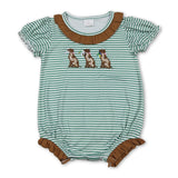 Green stripe short sleeves dog duck hunting baby girl romper