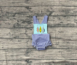 Blue plaid straps fishing baby boy summer romper