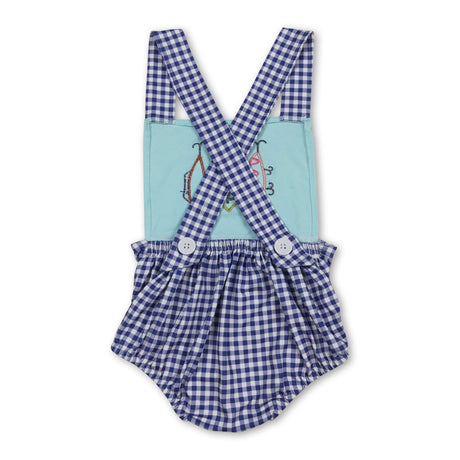 Blue plaid straps fishing baby boy summer romper
