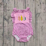 Pink plaid straps fishing baby girl summer romper