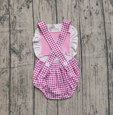 Pink plaid straps fishing baby girl summer romper