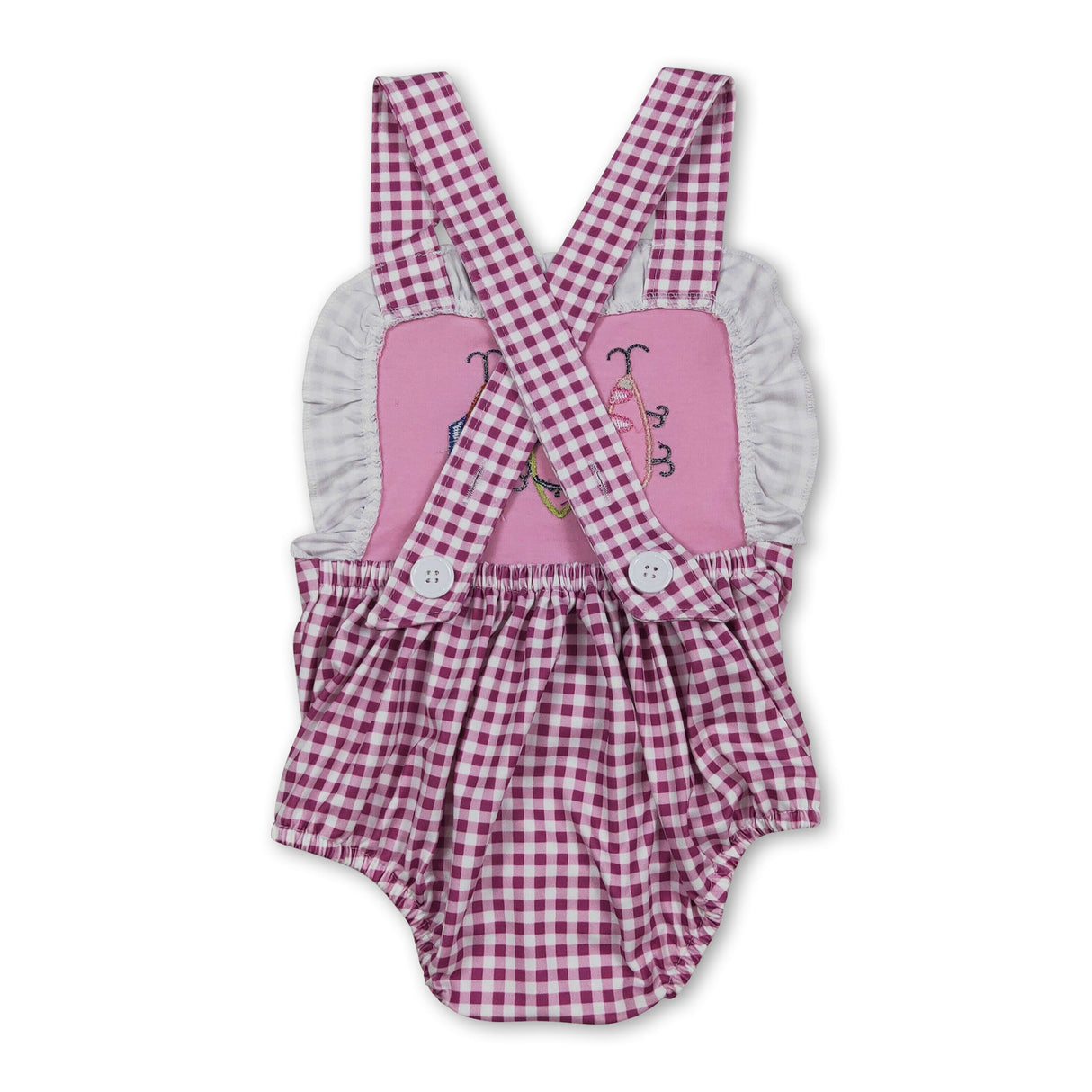Pink plaid straps fishing baby girl summer romper