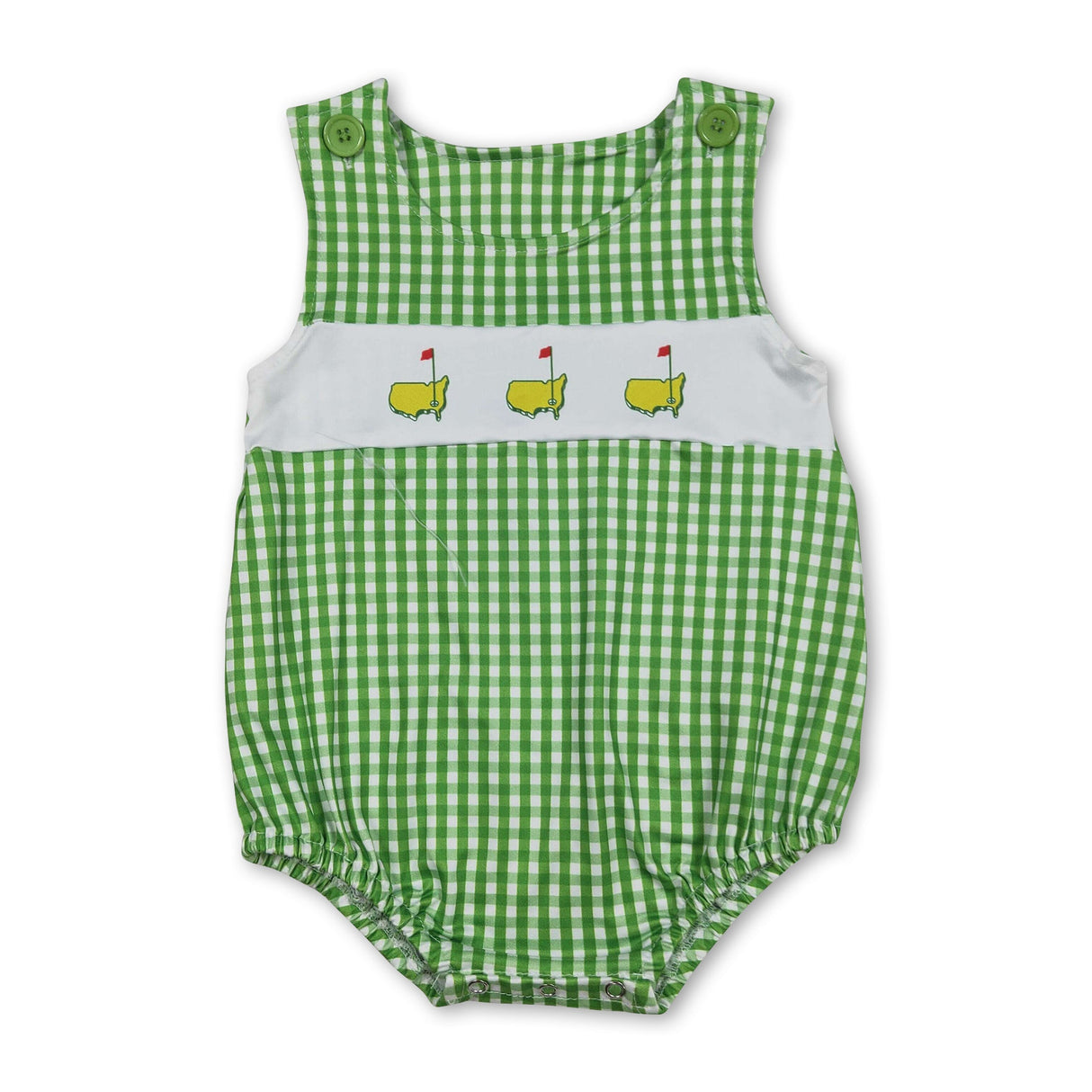 Sleeveless green plaid golf baby boy romper