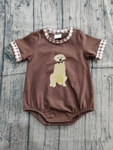 Short sleeves brown dog embroidery kids boys summer romper