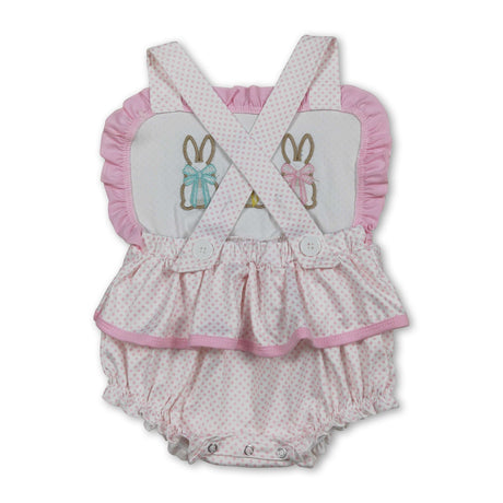 Polka dots bunny bow baby girls embroidery Easter romper