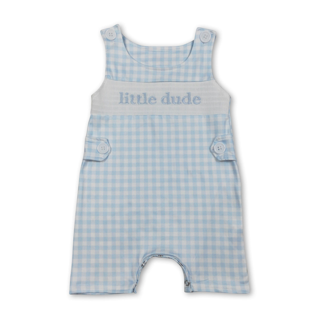 Sleeveless plaid little dude baby boys smocked romper