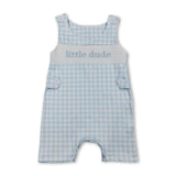 Sleeveless plaid little dude baby boys smocked romper