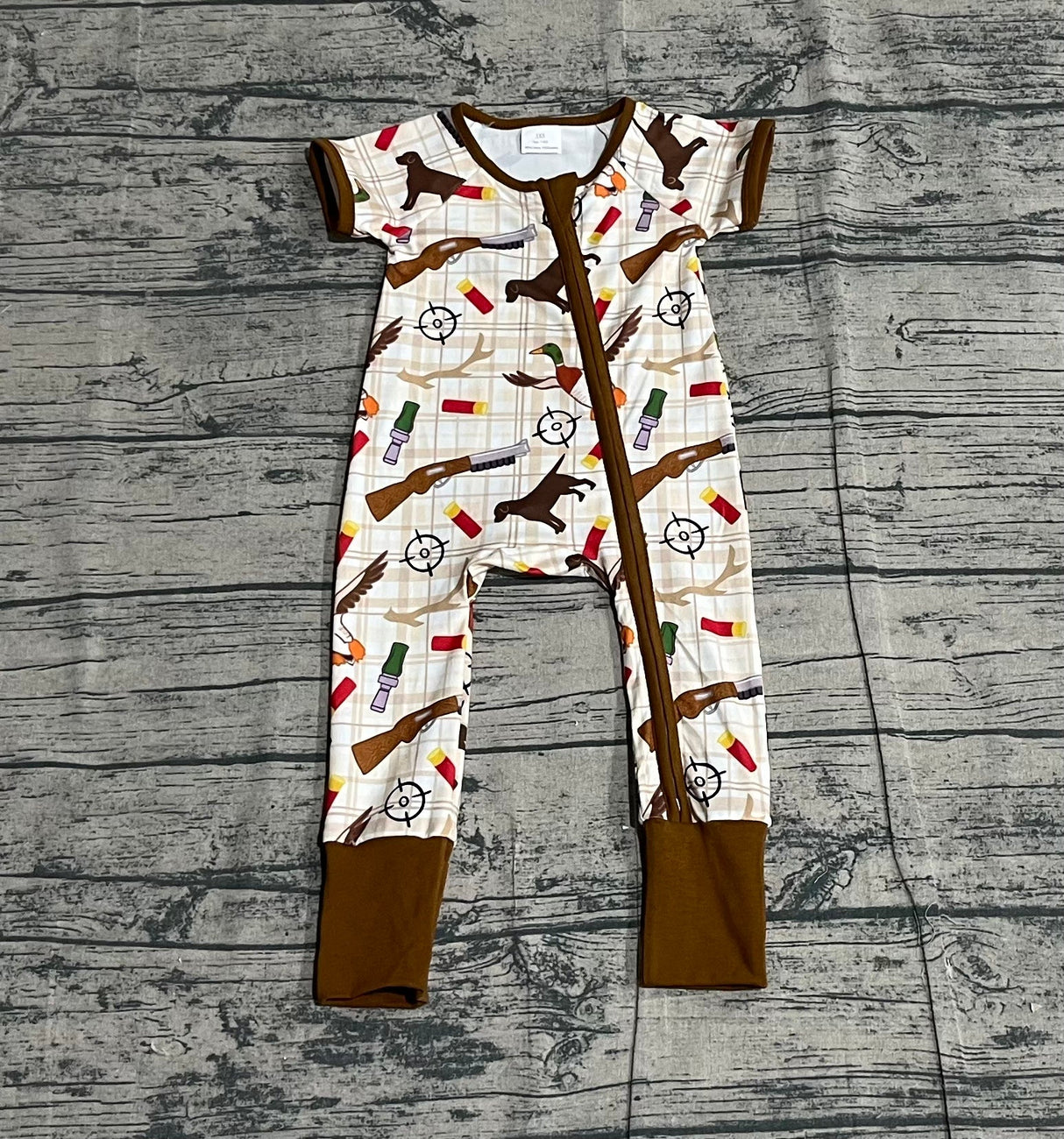 Short sleeves duck call dog baby boy zipper romper