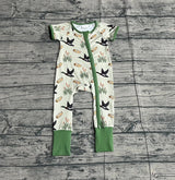 Green short sleeves duck baby boy zipper romper