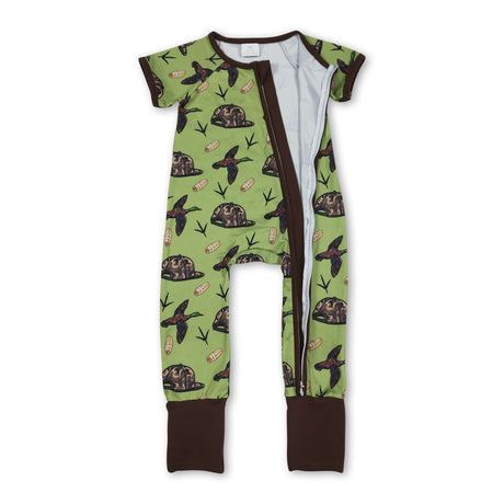 Short sleeves camo hat duck baby boy zipper romper
