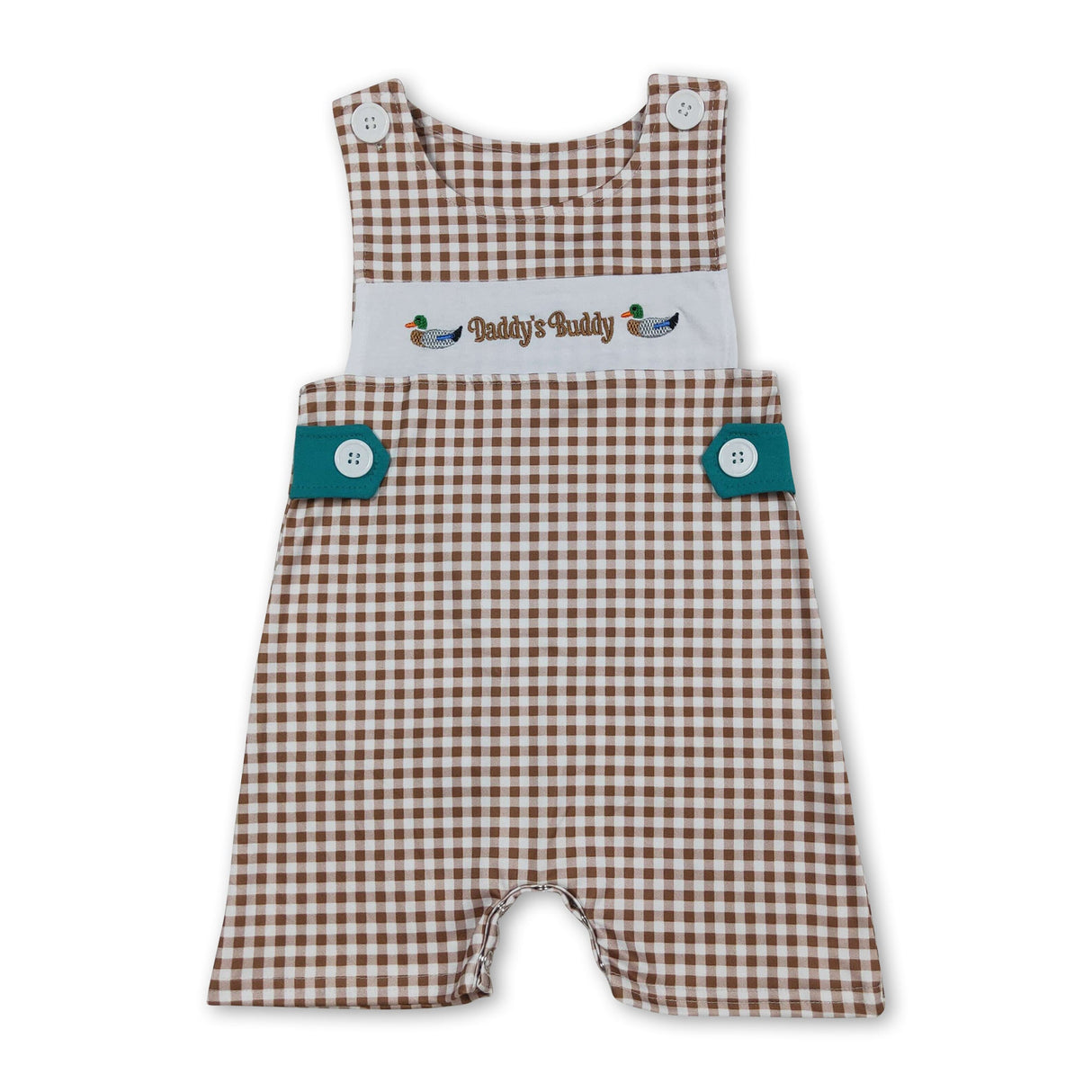 Sleeveless plaid daddy's buddy duck baby boy romper