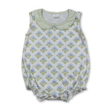 Sleeveless green light blue floral baby girls summer romper