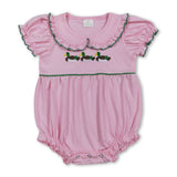 Pink short sleeves duck embroidery baby girls romper