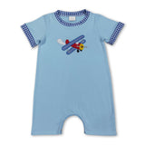 Short sleeves air plane embroidery baby boy romper