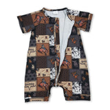 Short sleeves cow rodeo baby boy zipper romper