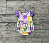 Purple yellow green bow girls Mardi Gras romper
