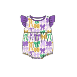 Purple yellow green bow girls Mardi Gras romper