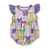 Purple yellow green bow girls Mardi Gras romper