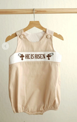 Sleeveless He is risen cross baby boy Easter romper