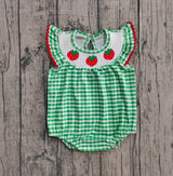Flutter sleeves green plaid strawberry baby girls romper