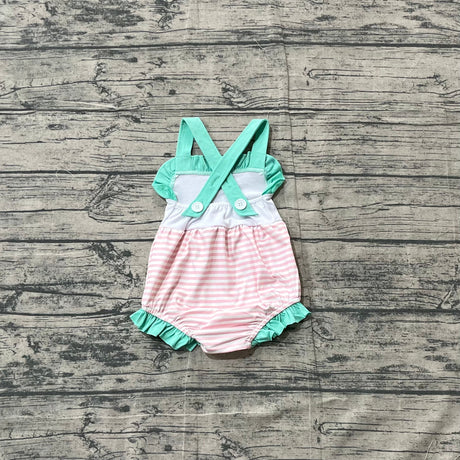 Ruffle straps dog stripe baby girls summer romper