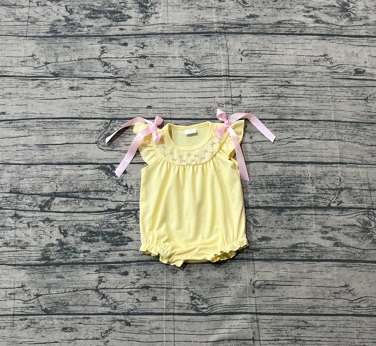 Flutter sleeves yellow floral embroidery baby girls romper