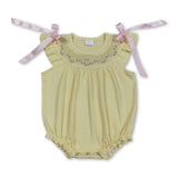 Flutter sleeves yellow floral embroidery baby girls romper
