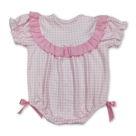 Pink plaid short sleeves chicken bunny baby girl Easter romper