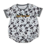 Grey short sleeves camo duck baby boy romper