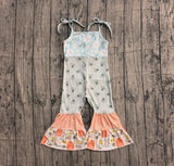 Straps floral tractor patchwork farm kids girls jumpsuit
