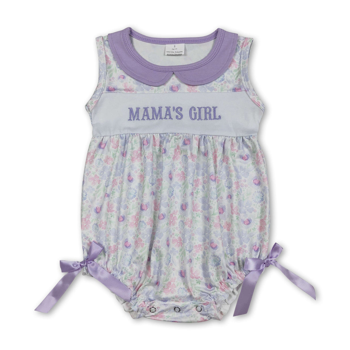 Lavender sleeveless floral mama's girl baby romper