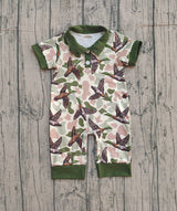 Short sleeves green camo duck baby boy polo romper