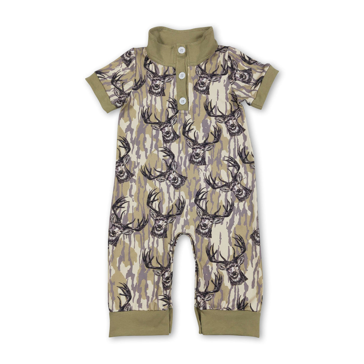 Short sleeves deer camo baby boy hunting romper