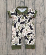 Short sleeves green camo deer baby boy polo romper