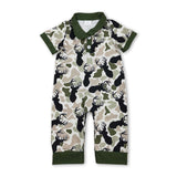 Short sleeves green camo deer baby boy polo romper