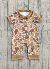 Short sleeves light brown camo baby boy polo romper