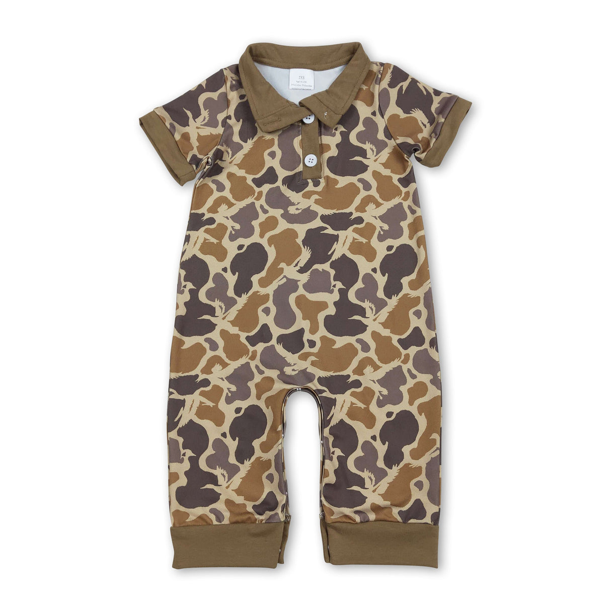 Short sleeves light brown camo baby boy polo romper