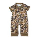Short sleeves light brown camo baby boy polo romper