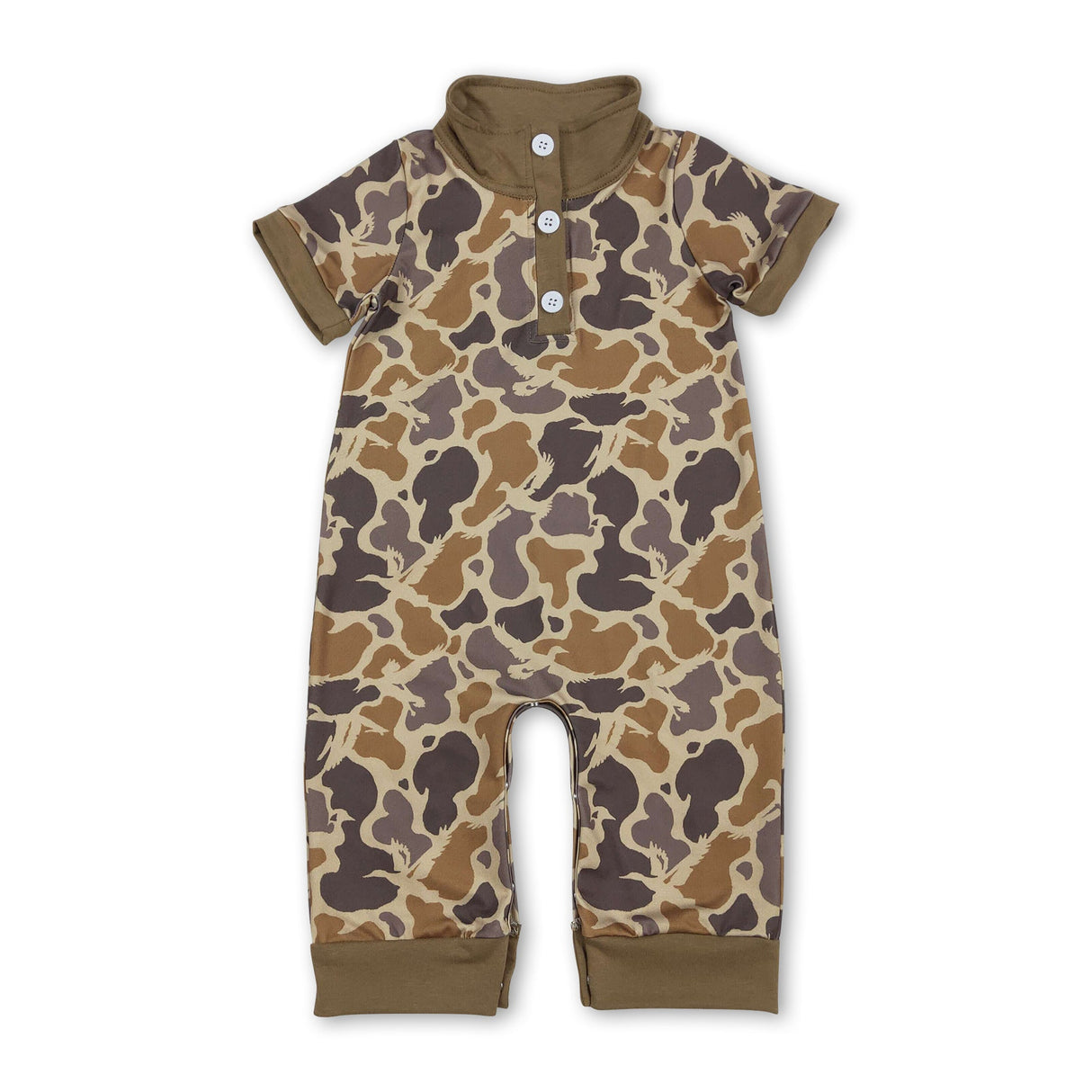 Short sleeves light brown camo baby boy polo romper