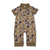 Short sleeves light brown camo baby boy polo romper