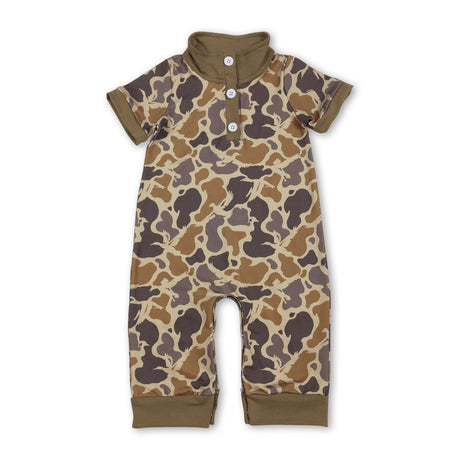Short sleeves light brown camo baby boy polo romper