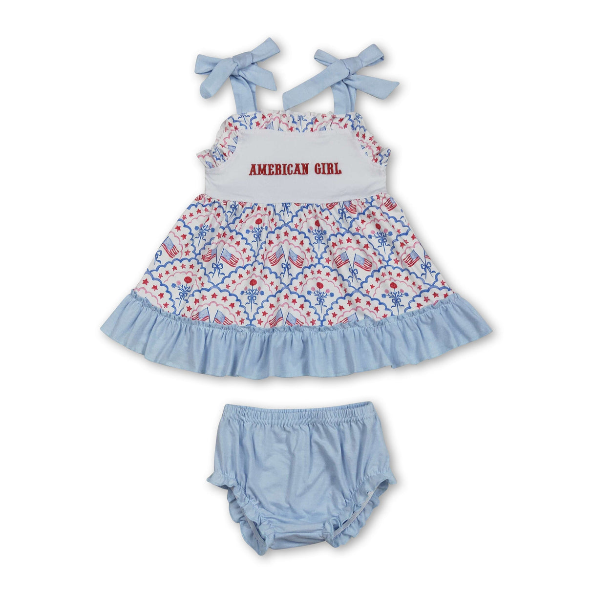 American girl flag floral bow baby girls 4th of july set