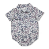 Short sleeves grey camo pockets baby boy button romper