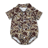 Short sleeves camo print pockets baby boy button romper