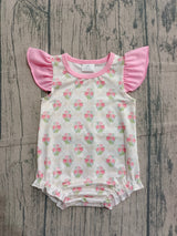 Pink flutter sleeves floral baby girls summer romper