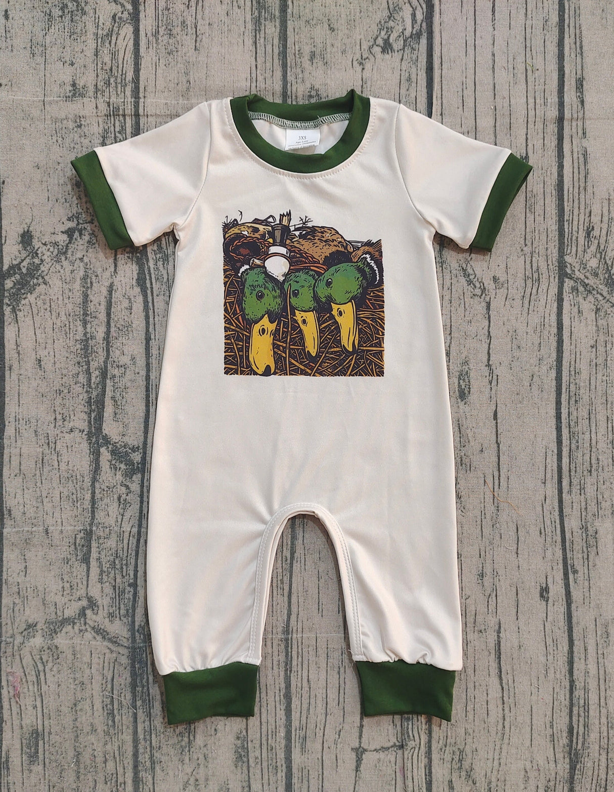 Green short sleeves duck baby boy romper