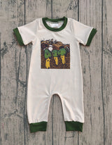 Green short sleeves duck baby boy romper