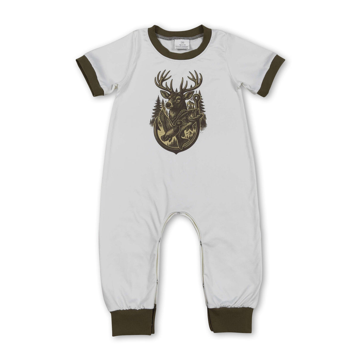 Short sleeves deer fishing baby boy romper